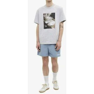 Helmut Lang Steel Blue Swim Trunk Shorts Logo New